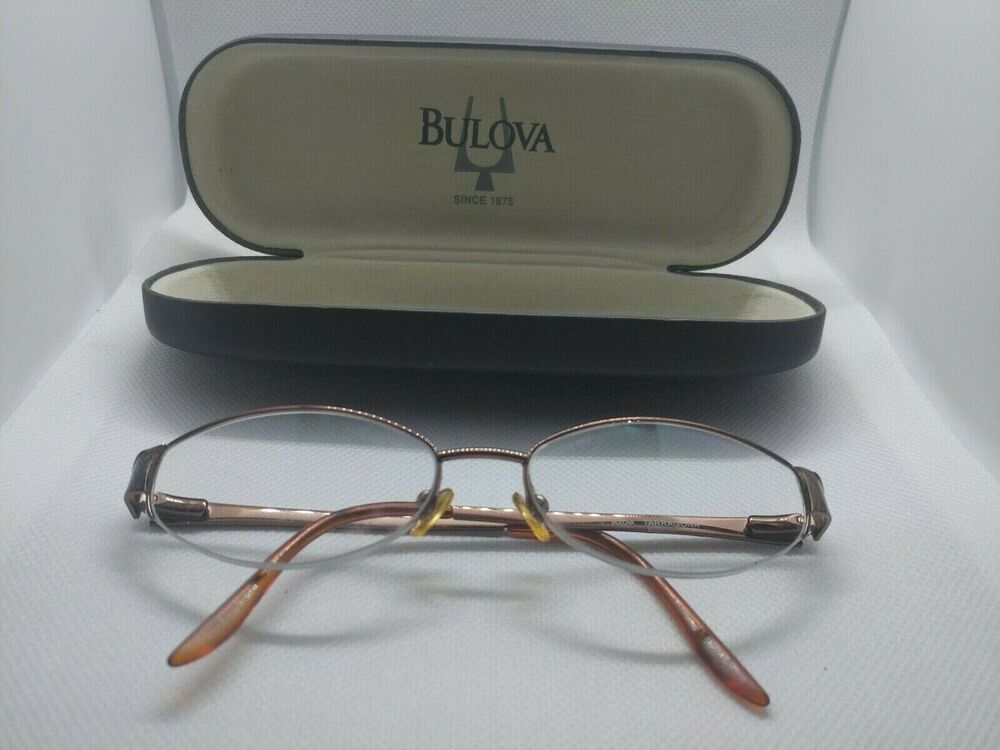 BULOVA “TARRAGONA” Eyeglasses Frame Half Rimless 51-17-135 Brown/Gold OE54